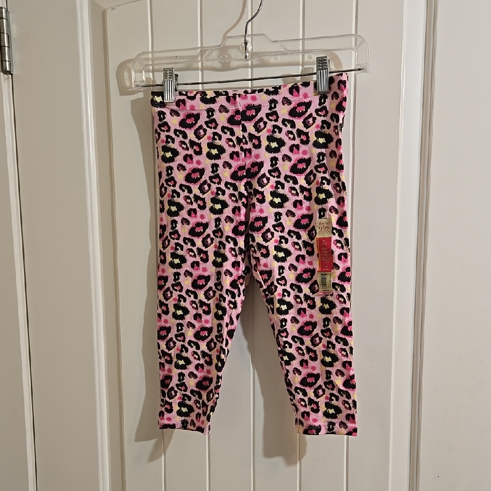 3/$25 Faded Glory Girls Capri Leggins Pink Animal Pattern Medium 7-8 Yea…